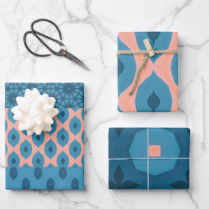 Peach Blue Turquoise art deco design Wrapping Paper Sheet