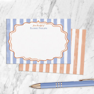 Peach Blue Watercolor Stripes Wavy Frame From Desk Card