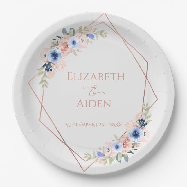 Peach Blue Wedding Collection Paper Plate (Front)