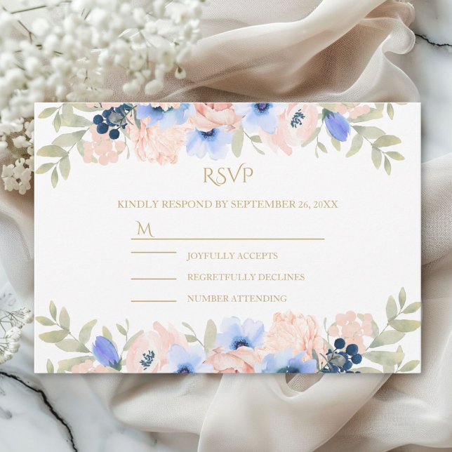 Peach Blue Wedding Collection  RSVP Card (Peach Blue Wedding Collection RSVP Card)