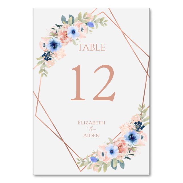 Peach Blue Wedding Collection Table Number (Front)