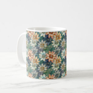 Peach Blue White Green Floral Coffee Mug