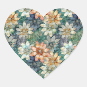 Peach Blue White Green Floral Heart Sticker