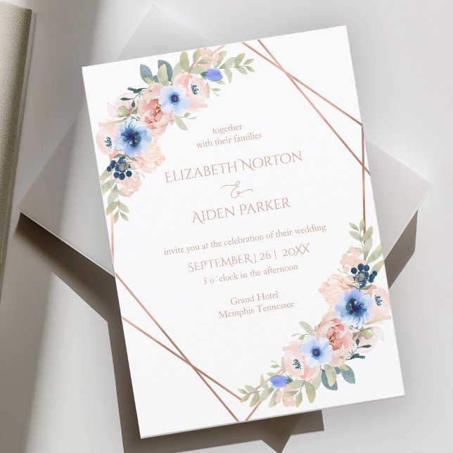 Peach Blue White Wedding Collection Invitation (Creator Uploaded)