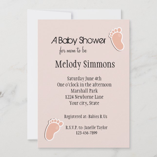 Peach Blush Baby Footprints Baby Shower Invitation (Back)