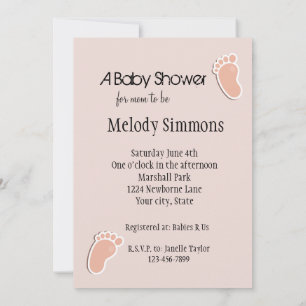 Peach Blush Baby Footprints Baby Shower Invitation