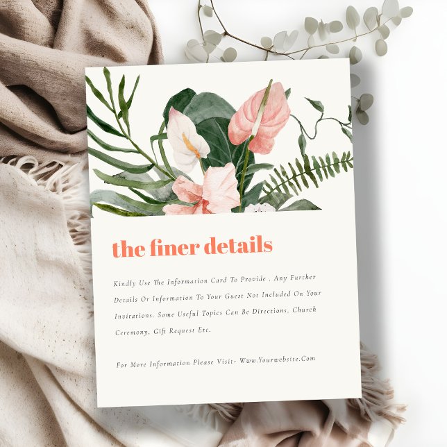 Peach Blush Boho Tropical Floral Wedding Details Enclosure Card (Creator Uploaded)