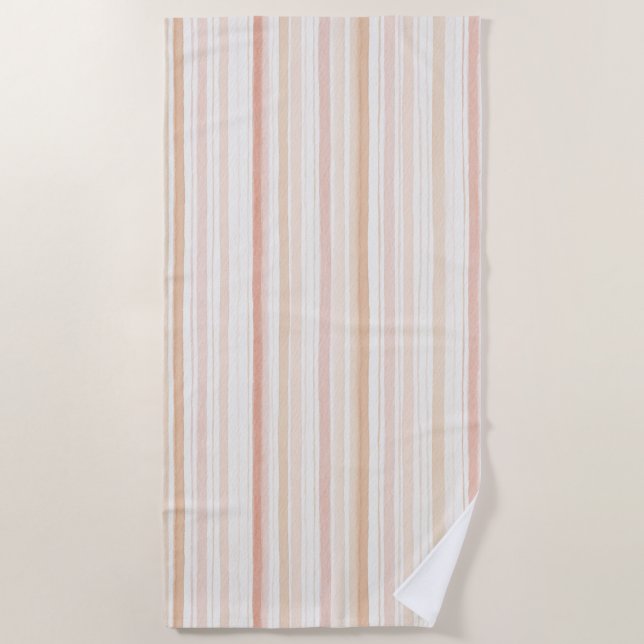 Peach Blush Cream Stripes Beach Towel (Front)