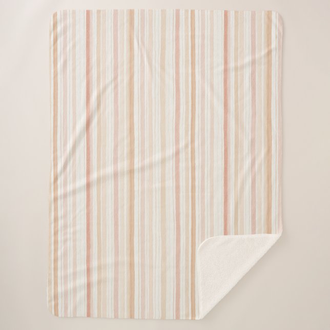 Peach Blush Cream Stripes Sherpa Blanket (Front)