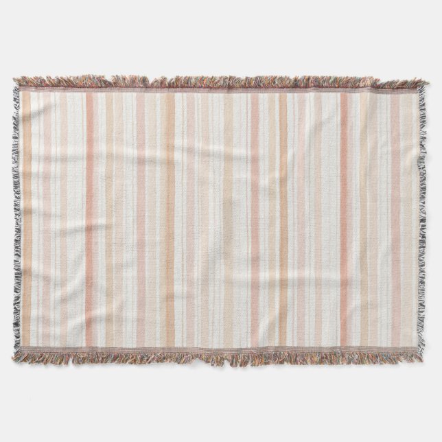 Peach Blush Cream Stripes Throw Blanket (Front)