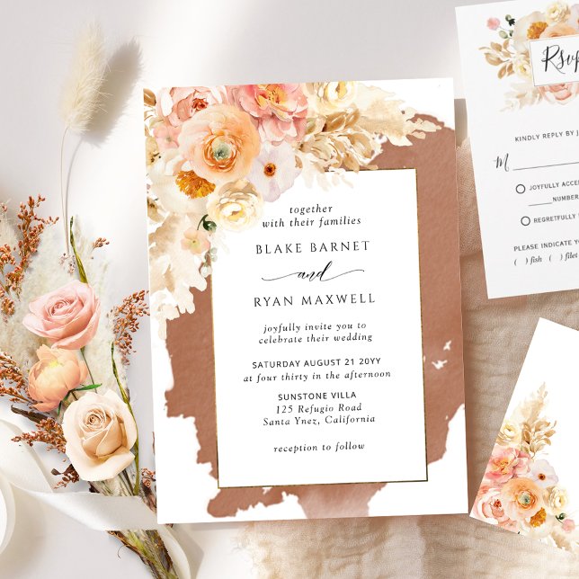 Peach Blush Cream Terracotta Floral Wedding In Invitation (Creator Uploaded)
