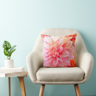 Peach Blush Dahlia Blossom Cushion
