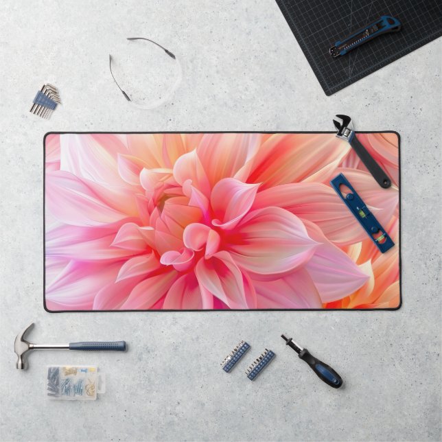 Peach Blush Dahlia Blossom Desk Mat (Workstation)