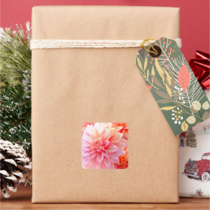 Peach Blush Dahlia Blossom Square Sticker