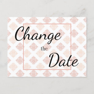 Peach Blush Damask Change the Date Postcard