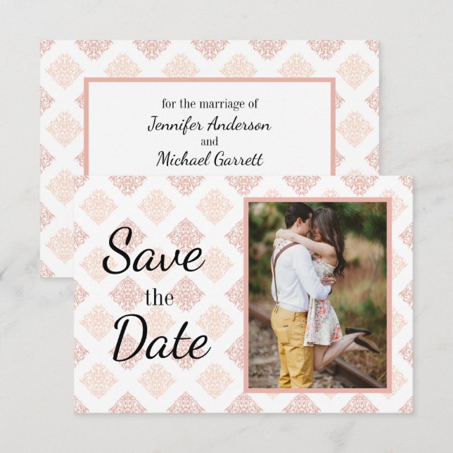 Peach Blush Damask Save The Date (Front/Back)