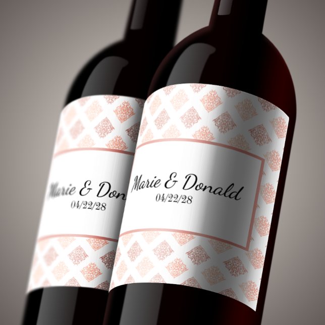 Peach Blush Damask Wine Label (Creator Uploaded)