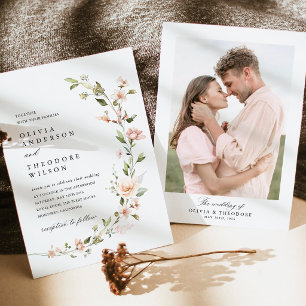 Peach Blush Floral Photo Back Wedding Invitation
