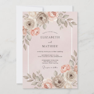 Peach Blush Floral Romance Wedding Invitation