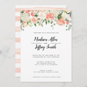 Peach & Blush Flowers Wedding Invitation