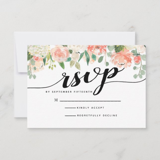 Peach & Blush Flowers Wedding RSVP Card (Front)