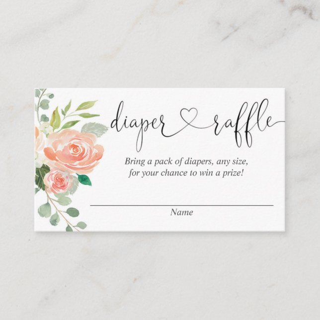 Peach blush girl baby shower diaper raffle cards (Front)