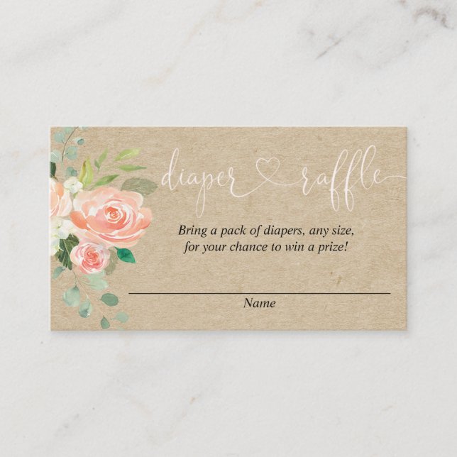 Peach blush girl baby shower diaper raffle cards (Front)