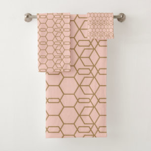 Peach Blush & Gold Modern Boho Geometric Glam Bath Towel Set