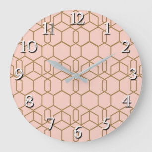 Peach Blush & Gold Modern Boho Geometric Glam Large Clock