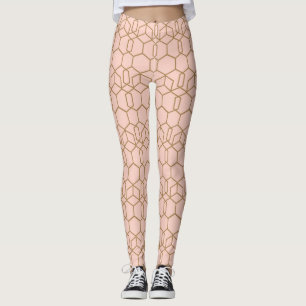 Peach Blush & Gold Modern Boho Geometric Glam Leggings