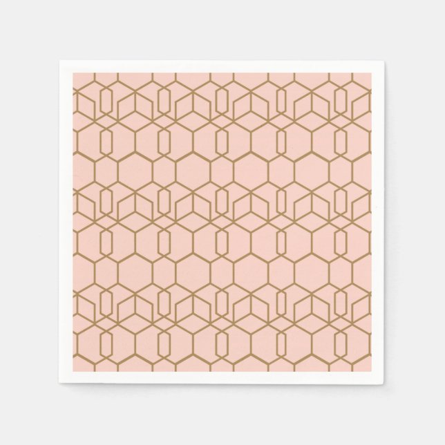 Peach Blush & Gold Modern Boho Geometric Glam Napkin (Front)