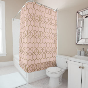 Peach Blush & Gold Modern Boho Geometric Glam Shower Curtain