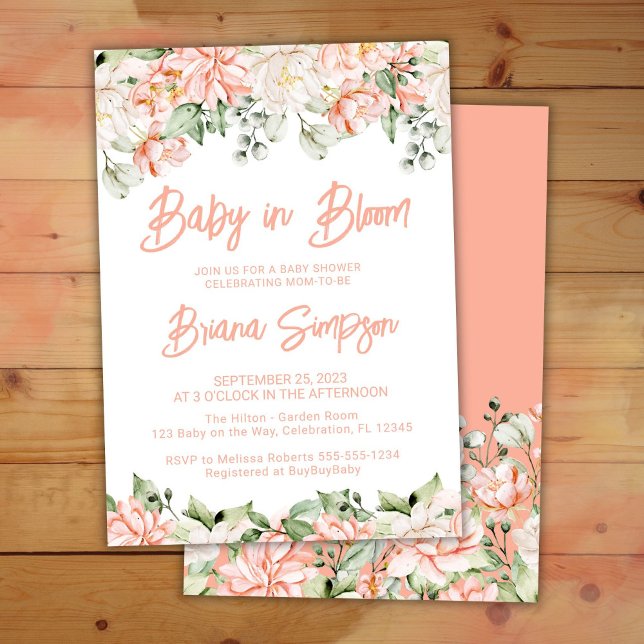 Peach Blush Ivory Baby in Bloom Shower Invitation (Creator Uploaded)