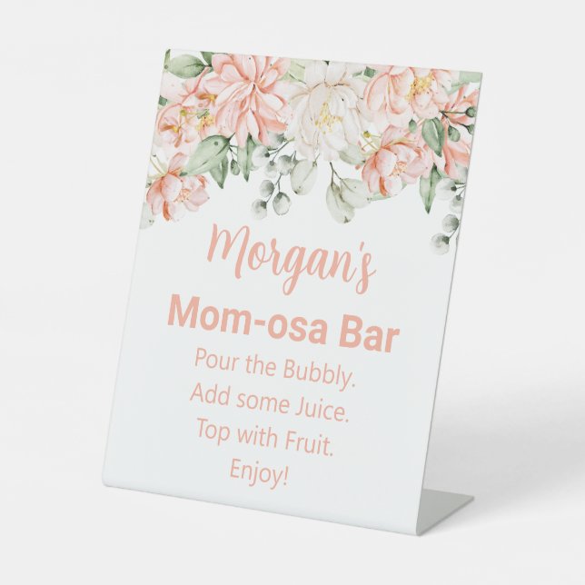 Peach Blush Ivory Baby Shower Mum-osa Bar Sign (Front)