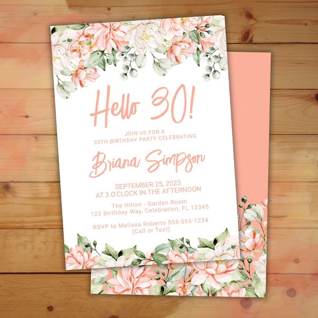 Peach Blush Ivory Floral 30th Birthday Party Invitation (Creator Uploaded)