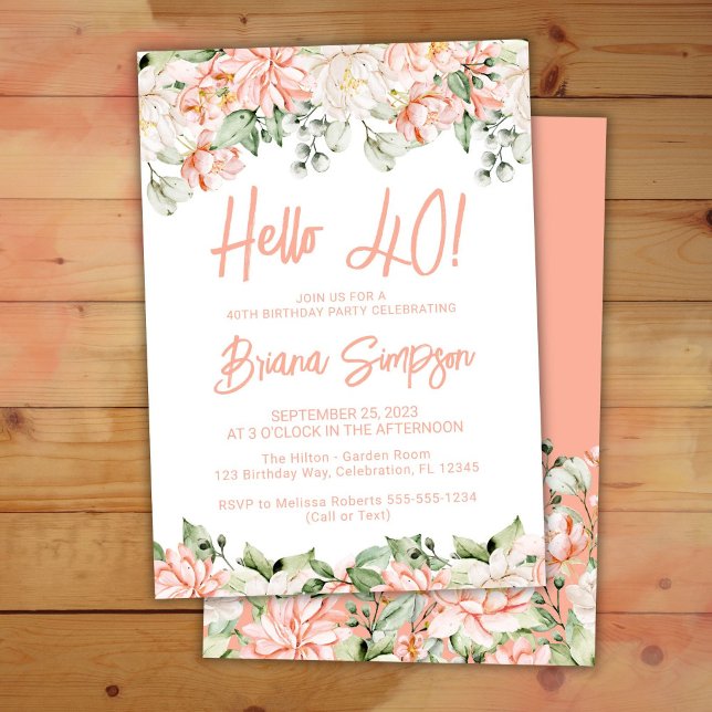 Peach Blush Ivory Floral 40th Birthday Party Invitation (Creator Uploaded)