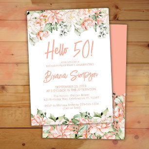 Peach Blush Ivory Floral 50th Birthday Party Invitation
