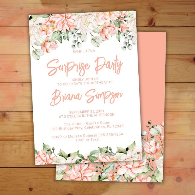Peach Blush Ivory Floral Surprise Party Invitation (Creator Uploaded)