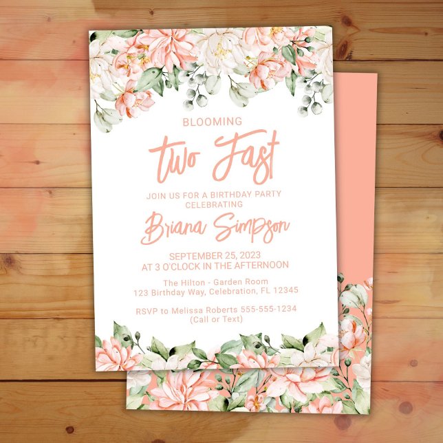 Peach Blush Ivory Floral Too Fast Birthday Invitation (Creator Uploaded)