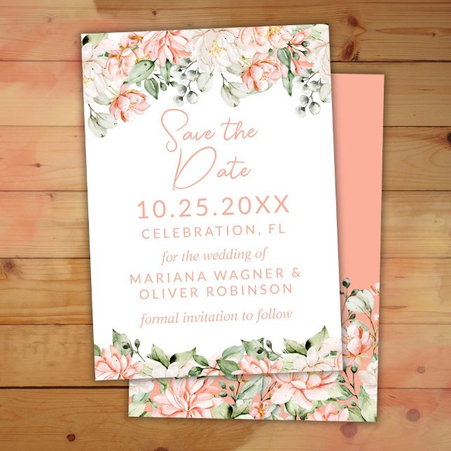 Peach Blush Ivory Save the Date Invitation (Creator Uploaded)