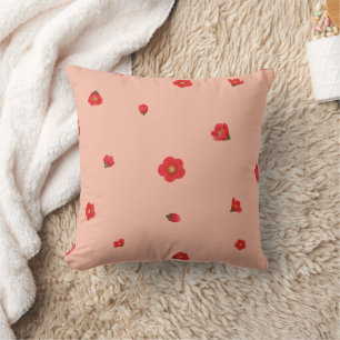Peach Blush Japanese Quince Floral Pattern Cushion
