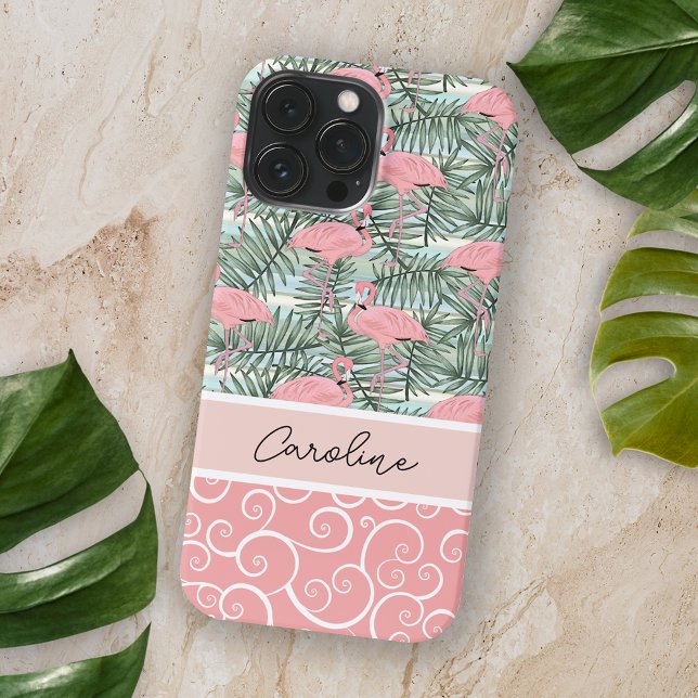 Peach Blush Pink Flamingoes Palm Leaves Pattern Case-Mate iPhone Case (Creator Uploaded)