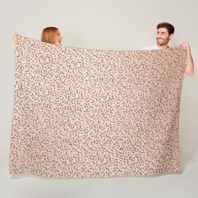 Peach Blush Pink Glitter Gold Leopard Print        Fleece Blanket (In Situ)