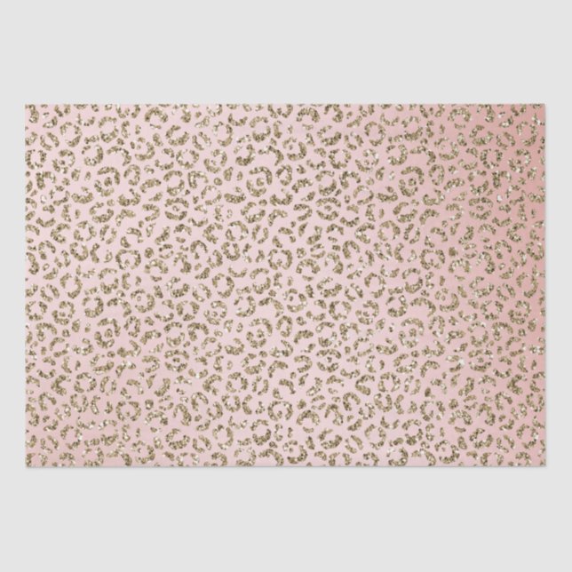 Peach Blush Pink Glitter Gold Leopard Print      Tissue Paper (Front)