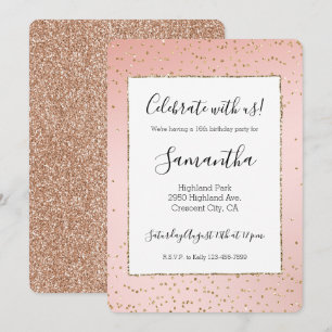 Peach Blush Pink Ombre Gold Glitter Confetti       Invitation