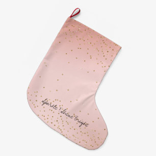 Peach Blush Pink Ombre Gold Glitter Confetti       Large Christmas Stocking