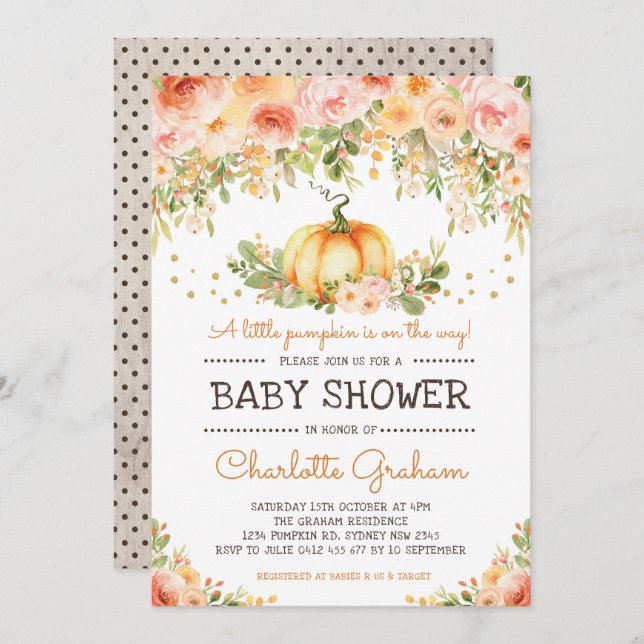 Peach & Blush Pumpkin Baby Shower Invitation Chic (Front/Back)
