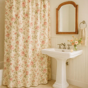 Peach Blush Rose Floral Shower Curtain