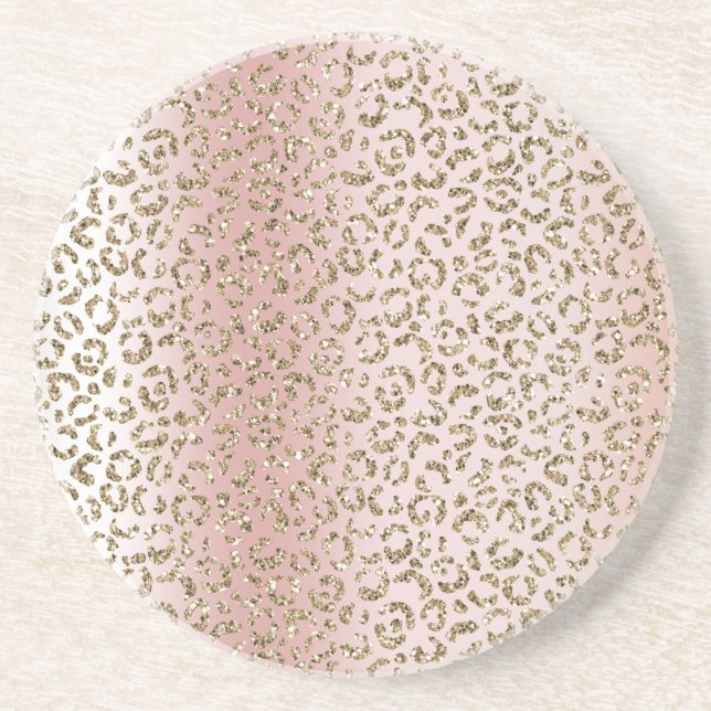 Peach Blush Rose Gold Glitter Leopard Print    Coaster (Front)