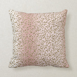 Peach Blush Rose Gold Glitter Leopard Print    Cushion